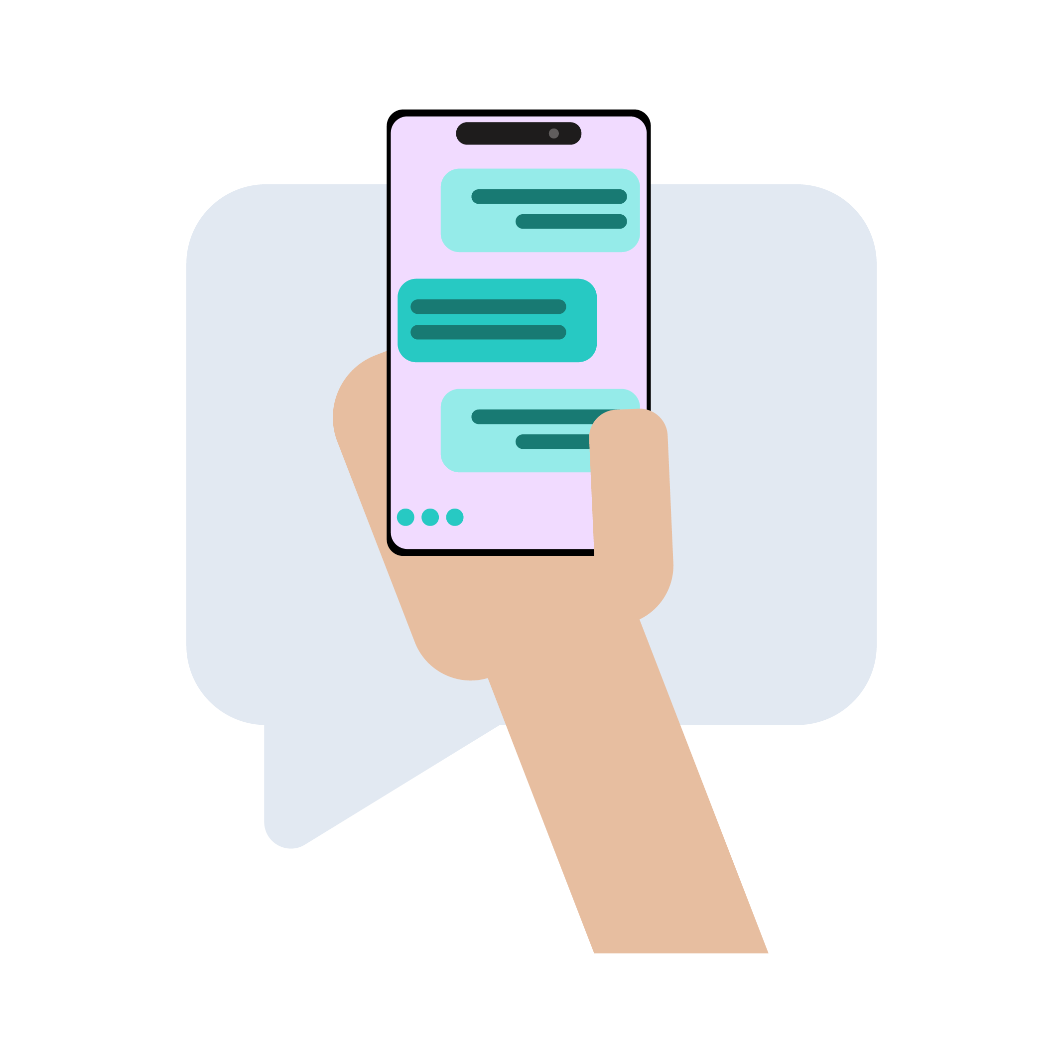 Illustration einer Hand mit Smartphone und Chat-Nachrichten