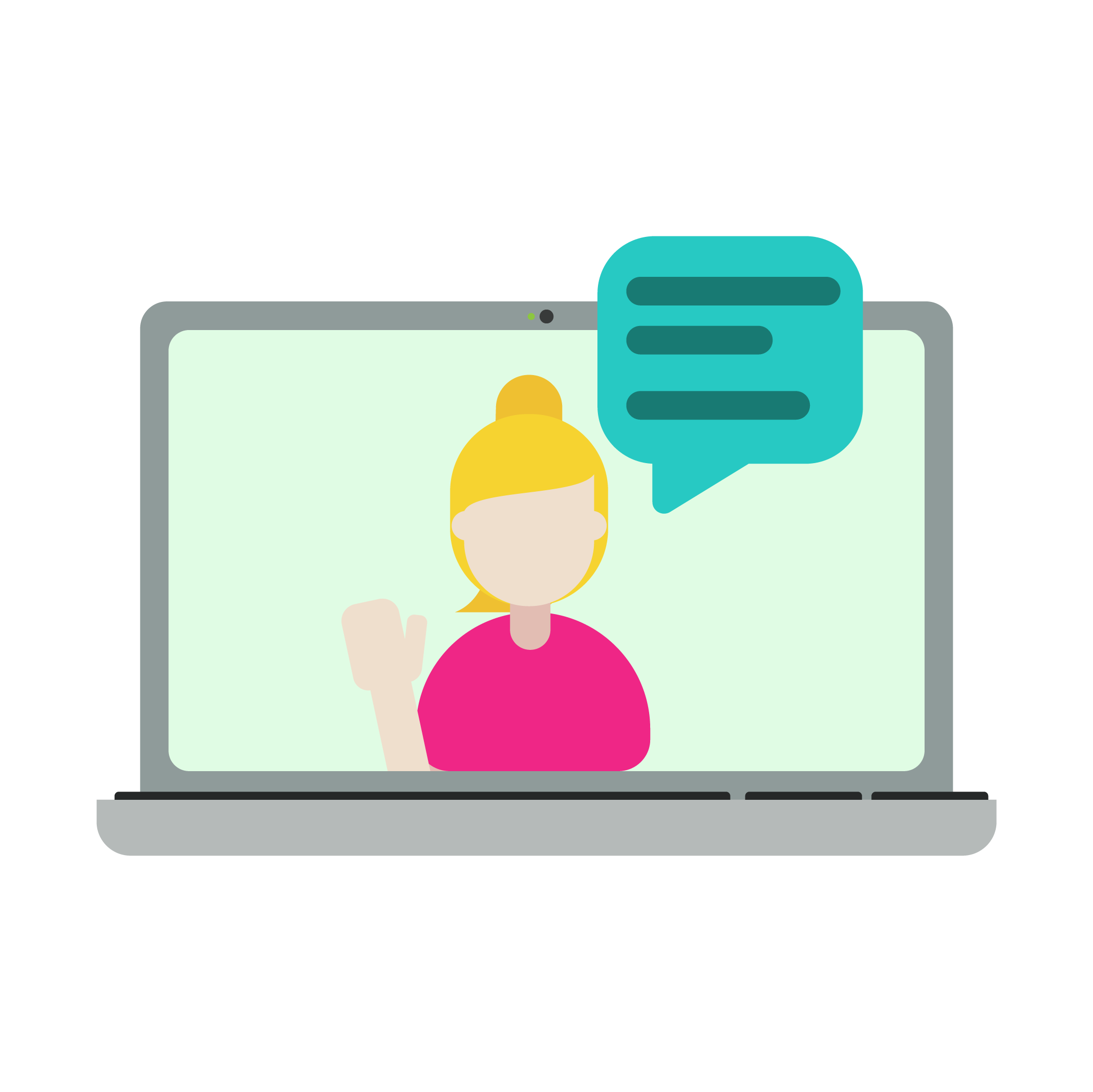 Illustration einer Online-Beratung auf einem Laptop mit Chat-Symbol