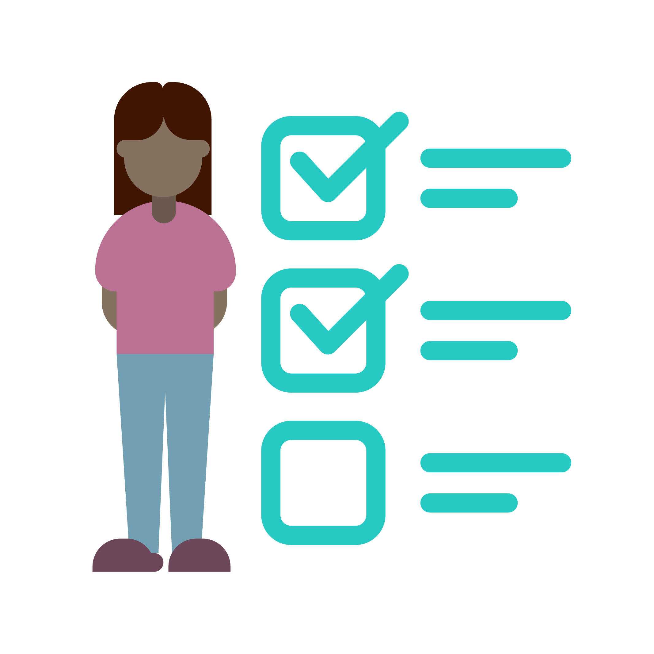 Illustration einer Frau mit Checkliste für einen persönlichen Wellnessplan